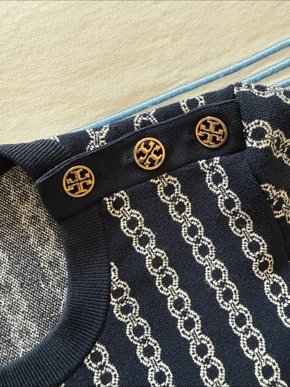 Tory Burch Gemini Link Jacquard Navy Midi Dress